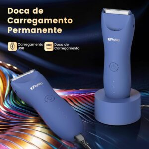 ENSSU Aparador de Pelos para homens, aparador elétrico para a virilha com lâmina cerâmica segura para a pele, à prova d'água para peito, barba e pelos pubianos, com base de recarga (Azul) - Imagem 8
