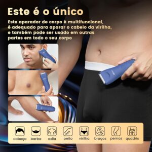 ENSSU Aparador de Pelos para homens, aparador elétrico para a virilha com lâmina cerâmica segura para a pele, à prova d'água para peito, barba e pelos pubianos, com base de recarga (Azul) - Imagem 7