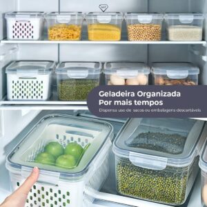Decolab Kit 3 Potes Herméticos MaxFresh® com Cesto Interno Removível, Organizador para Cozinha e Geladeira, Multiuso, Porta Mantimentos Gerais, Plástico BPA Free - Imagem 2