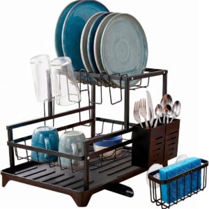 Decolab Escorredor de Louça Duplo Ferro Resistente com Bandeja de Escoamento Automático 360°para Bancada com Porta Talheres Removível e Compacto (Preto, 1 Andar) - Imagem 1