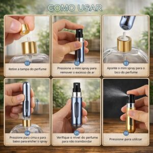 Kit 3 Porta Perfume Recarregável 5ml – Frascos Spray Portáteis, Compactos à Prova de Vazamento Ideal para Viagem, Bolsa e Uso Diário – Cores Sortidas Premium - Imagem 4