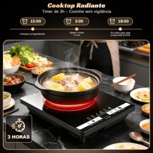 Cooktop Elétrico Portátil por Infravermelho 2200W, 14 Níveis de Temperatura - Compatível com Todos os Tipos de Panela, Temporizador, Função Travamento Infantil, 220V (Alternativa a Fogão de Indução) - Imagem 5