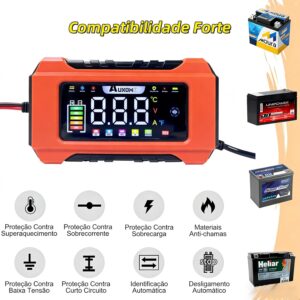 Carregador de Bateria Automotivo Inteligente 12V com Função Reparadora de Pulsos - Display Digital Bivolt para Carro, Moto, Caminhão e Veículos Agrícolas - Imagem 2