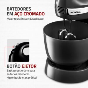 Batedeira Mondial Bella Massa, 500W, 220V | Preto/Inox, B-23 NP - Imagem 6