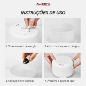 Umidificador de Ar AVIBES Difusor e Aromatizador Ultrassônico com LED 7 Cores e Purificador de Ambiente Portátil 300ml - Imagem 6