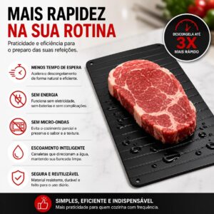 Tábua Descongeladora Rápida para Carnes e Alimentos | Descongela Naturalmente Sem Energia | Placa de Alumínio com Alta Condução Térmica | Prática, Segura e Reutilizável - Imagem 6