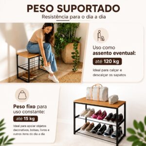 Sapateira Banco Industrial LH Móveis 2 Prateleiras, Cedro | Para Hall/Closet/Quarto, em Chapa de Aço - Imagem 8