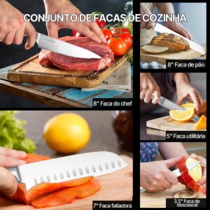Conjunto de Facas, Jogo de 7 Peças para Cozinha | Facas de Aço Inoxidável 3CR13, Extremamente Afiadas, Corte Preciso para Cozinhar, Fatiar, Picar e Cortar em Cubos - Imagem 4