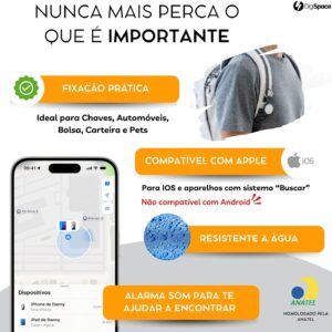 Tag Rastreador GPS Compatível com Iphone iOS (App Buscar) com Alarme Localizador Sonoro Air Bateria Duradoura, Localiza Chaves, Malas, Crianças, Pets - Imagem 4