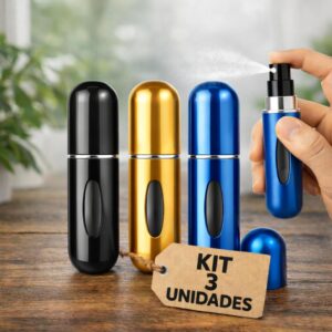 Kit 3 Porta Perfume Recarregável 5ml – Frascos Spray Portáteis, Compactos à Prova de Vazamento Ideal para Viagem, Bolsa e Uso Diário – Cores Sortidas Premium - Imagem 1