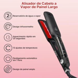 Vidavalu Chapinha profissional a vapor infravermelho, Chapinha ceramica, Aquecimento rápido em 20 segundos, 13 configurações de temperatura, Desligamento automático após 1 hora, Ahapinha bivolt - Imagem 4