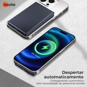 Basike Power Bank, 5000mAh Carregador Ultrafino e Portátil Universal por Indução, PD20W Carregamento Rápido, Compatível com MagSafe, 1 Saída USB C (Cinza, 5000mAh) - Imagem 6