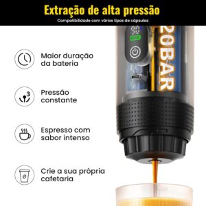 Máquina de Café Portátil 3 em 1, Cafeteira Expresso Portátil Elétrico com Bateria 2500mAh, Display Digital, Compatível com Cápsulas e Pó, 72W, 150ml, Branco - Imagem 4