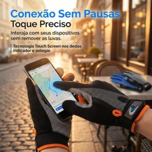 Luva Smart Grip Esportiva Touch Screen para Moto, Ciclismo, Corrida e Caminhada | Térmica com Forro Quente, Grip Antiderrapante, Zíper Ajustável, Proteção Vento e Umidade - Imagem 6
