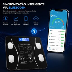 Balança Digital Bioimpedância Corporal Bluetooth até 140 kg com App | Mede Peso, IMC, Gordura, Massa Muscular, Água Corporal e Metabolismo | Smart Scale Inteligente Vidro Temperado - Imagem 3