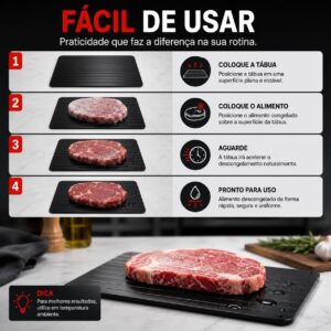 Tábua Descongeladora Rápida para Carnes e Alimentos | Descongela Naturalmente Sem Energia | Placa de Alumínio com Alta Condução Térmica | Prática, Segura e Reutilizável - Imagem 5