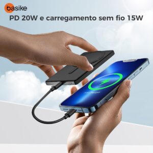 Basike Power Bank, 5000mAh Carregador Ultrafino e Portátil Universal por Indução, PD20W Carregamento Rápido, Compatível com MagSafe, 1 Saída USB C (Cinza, 5000mAh) - Imagem 4