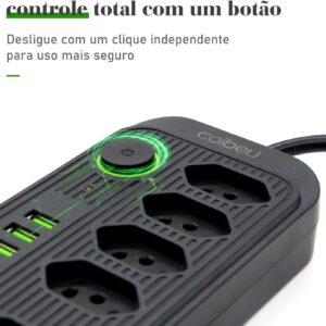 Extensão Tomada, Régua Tomada, Régua de Energia, 5 Tomadas, 4 Interfaces USB, 1 Porta USB Tipo-C, Cabo de Alimentação de 5 metros, Suporte a Tensão de 110-220V, Potência de 2500W, Preto - Imagem 5