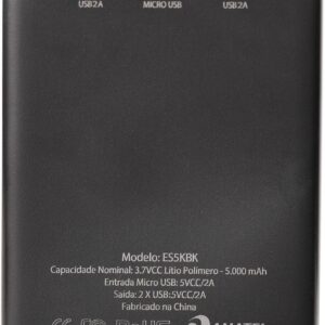 Geonav Power Bank, Carregador Portátil Universal 5.000mAh, 2 portas USB, Led Indicador de bateria, ES5KBK, Preto - Imagem 4