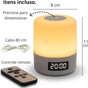 Luminária de Mesa LED Recarregável com Relógio Digital e Controle Remoto, Abajur Touch Ajustavel Sem Fio Portátil, Luz Noturna para Quarto Infantil, Berçário Escritório e Criado mudo - Imagem 2
