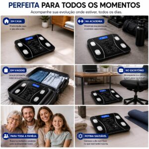 Balança Digital Bioimpedância Corporal Bluetooth até 140 kg com App | Mede Peso, IMC, Gordura, Massa Muscular, Água Corporal e Metabolismo | Smart Scale Inteligente Vidro Temperado - Imagem 7