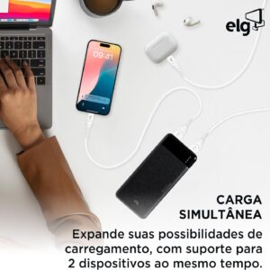 Power Bank Portátil 8100mAh com LED Indicador, Saída USB-A e USB-C, Compacto para Viagem, Preto, PB81BK, ELG - Imagem 5