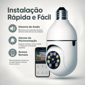Câmera Lampada De Segurança Inteligente Ip Wifi Com Visão Noturna Vigilancia Interna Externa Giratoria Espiã 360º Cor Branco - Imagem 5