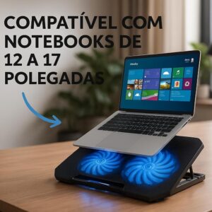 Suporte Para Notebook Com Cooler Duplo Silencioso Com 8 Níveis de Ajuste Ergonômico, Saída USB Adicional e Iluminação Interna Base Para Notebook de Até 17 Polegadas - Imagem 2