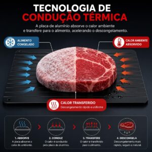 Tábua Descongeladora Rápida para Carnes e Alimentos | Descongela Naturalmente Sem Energia | Placa de Alumínio com Alta Condução Térmica | Prática, Segura e Reutilizável - Imagem 4