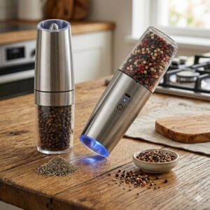 Kit 2 Moedor de Pimenta Elétrico – Moedor de Pimenta Automático, Moedor de Pimenta e Sal, Design em Aço Inoxidável Moedor de Sal Grosso e Especiarias, Moedor de Tempero JadeVic - Imagem 1