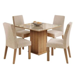 Conjunto Sala de Jantar Mesa Tampo de Vidro 4 Cadeiras Anne Madesa - Imagem 2