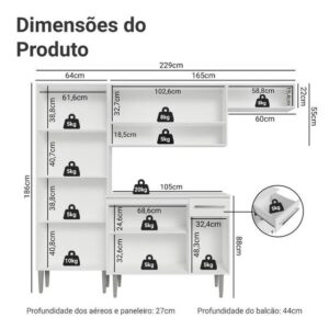Armário de Cozinha Completa com Armário e Balcão 229cm Emilly Madesa - Imagem 3