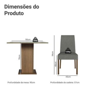 Conjunto Sala de Jantar Mesa Tampo de Vidro 4 Cadeiras Rustic/Cinza/Silver Anne Madesa - Imagem 3