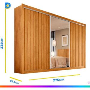 Guarda-roupa Casal com Espelho 3 Portas de Correr 6 Gavetas Móveis Europa Ripado York - Imagem 3