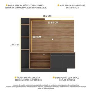 Estante Home Theater para TV até 55 Pol Denver Multimóveis Madeirado Preto - Imagem 3
