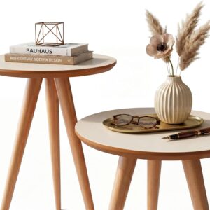 Kit Mesa Apoio e Lateral de Sofá Retrô Classic com 3 Pernas Decoração - Off White/Freijo - Imagem 4