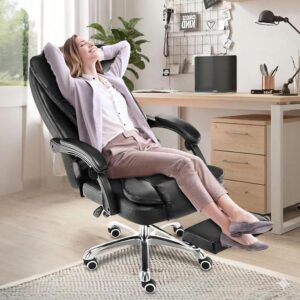 Cadeira Presidente Executiva com Apoio para Pés Retrátil | Couro PU | Reclinável 150° | Home Office e Escritório | Suporte Lombar | Giratória 360° | Preta - Imagem 9