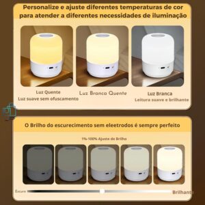 Luminária de Mesa LED Recarregável com Relógio Digital e Controle Remoto, Abajur Touch Ajustavel Sem Fio Portátil, Luz Noturna para Quarto Infantil, Berçário Escritório e Criado mudo - Imagem 6