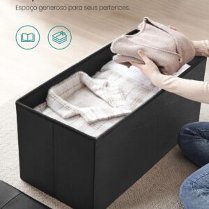 Banco Baú de Armazenamento SONGMICS, Preto | MAZIE Coleção, Puff Baú, 76 cm, Capacidade 300 kg, com Tampa Rebatível, Couro Sintético, BRLSF45BK - Imagem 6