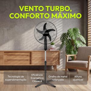 Ventilador de Coluna HEPTA WORLD Design Slim, PRETO, 1011 | Resfriamento, Silencioso, para Casa Escritório, 220V - Imagem 2