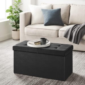 Banco Baú de Armazenamento SONGMICS, Preto | MAZIE Coleção, Puff Baú, 76 cm, Capacidade 300 kg, com Tampa Rebatível, Couro Sintético, BRLSF45BK - Imagem 2