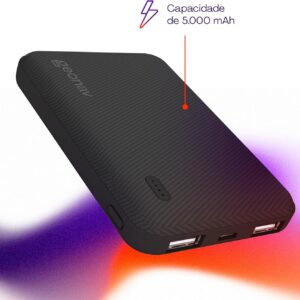 Geonav Power Bank, Carregador Portátil Universal 5.000mAh, 2 portas USB, Led Indicador de bateria, ES5KBK, Preto - Imagem 3