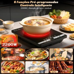 Cooktop Elétrico Portátil por Infravermelho 2200W, 14 Níveis de Temperatura - Compatível com Todos os Tipos de Panela, Temporizador, Função Travamento Infantil, 220V (Alternativa a Fogão de Indução) - Imagem 4