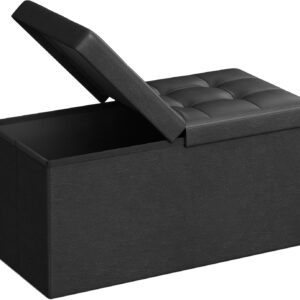 Banco Baú de Armazenamento SONGMICS, Preto | MAZIE Coleção, Puff Baú, 76 cm, Capacidade 300 kg, com Tampa Rebatível, Couro Sintético, BRLSF45BK - Imagem 1