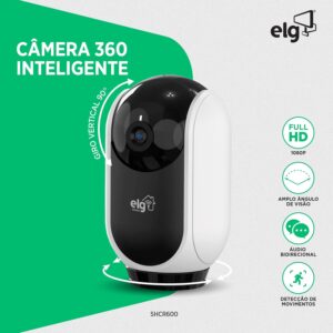 ELG, SHCR600, Câmera Robô 360° Full HD 1080P Inteligente, Conexão WI-FI 2.4GHz, Compatível com Alexa, Áudio Bidirecional, Zoom Digital 6x, Branco - Imagem 2