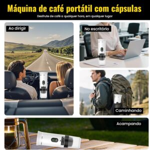 Máquina de Café Portátil 3 em 1, Cafeteira Expresso Portátil Elétrico com Bateria 2500mAh, Display Digital, Compatível com Cápsulas e Pó, 72W, 150ml, Branco - Imagem 7