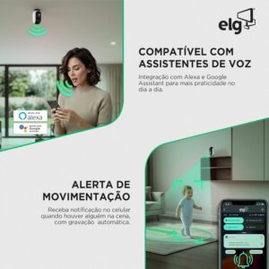 ELG, SHCR600, Câmera Robô 360° Full HD 1080P Inteligente, Conexão WI-FI 2.4GHz, Compatível com Alexa, Áudio Bidirecional, Zoom Digital 6x, Branco - Imagem 4