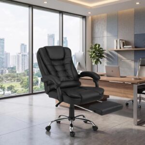 Cadeira Presidente Executiva com Apoio para Pés Retrátil | Couro PU | Reclinável 150° | Home Office e Escritório | Suporte Lombar | Giratória 360° | Preta - Imagem 1