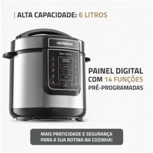 Panela de Pressão Elétrica 6L Mondial Digital Master Cooker PE-60-6L-I - Imagem 2
