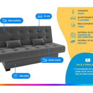 Sofá-cama 3 Lugares Casal Reclinável Veludo Matrix Laila - Imagem 4